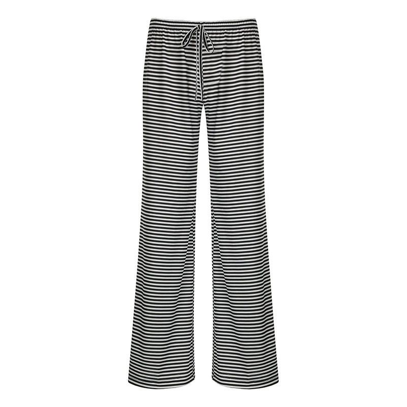 

Casual Striped Long Pants 2025 New High-Waisted Drawstring Loose Straight-Leg Pants with Drape Effect for Women Autumn and Winter Season Black S