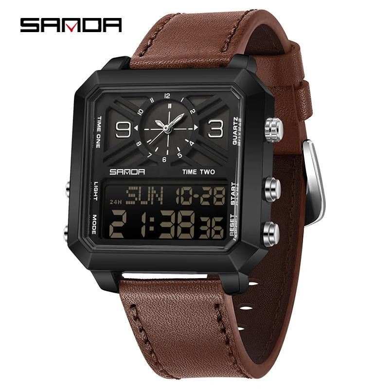 Sanda Brand Business Sports Square Dual Display Men's Quartz Waterproof Led Analog Digital Countdown Electronic Male Watch