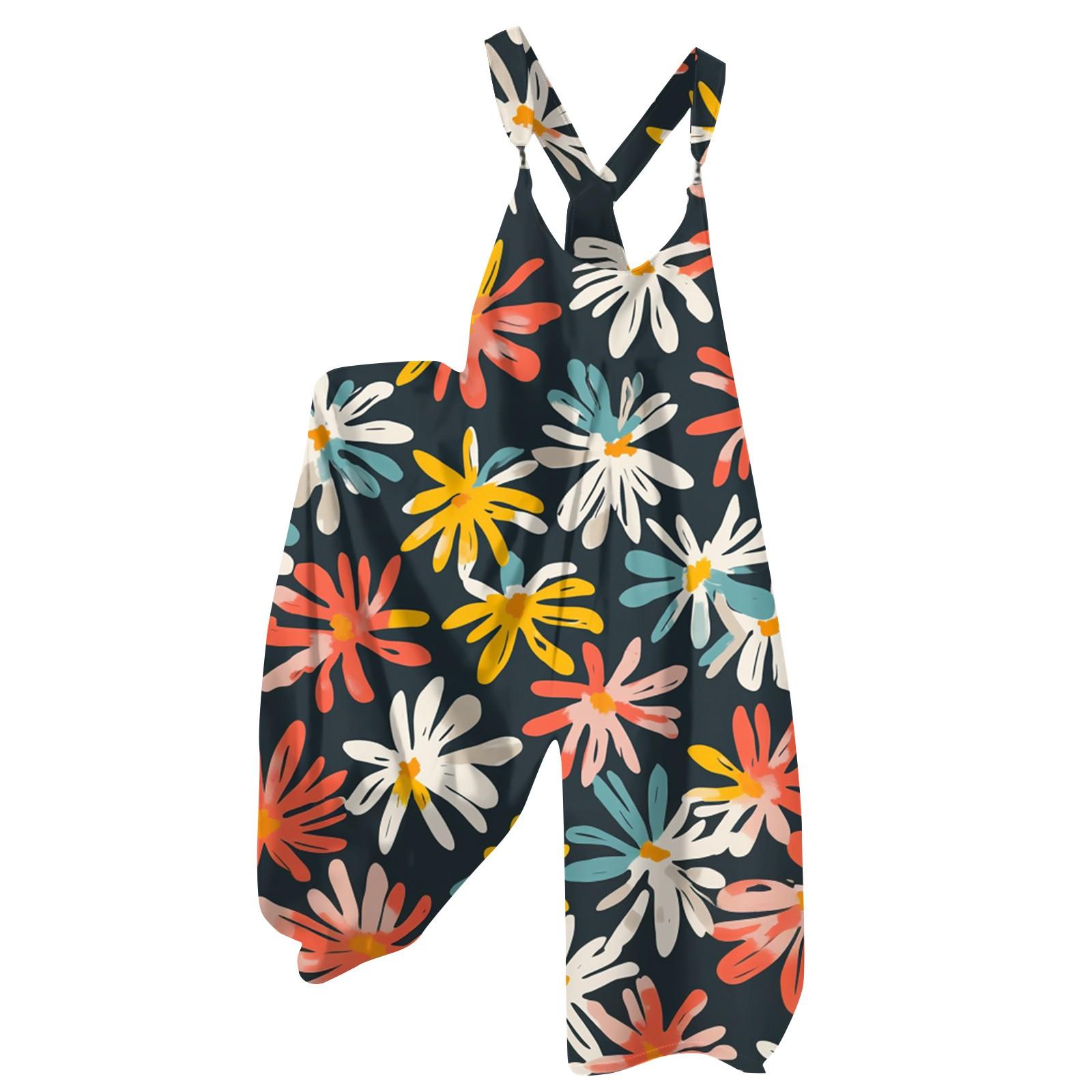 

Женский летний комбинезон с цветочным принтом в винтажном стиле (Нерегулируемые ремни) XXL шафрановый