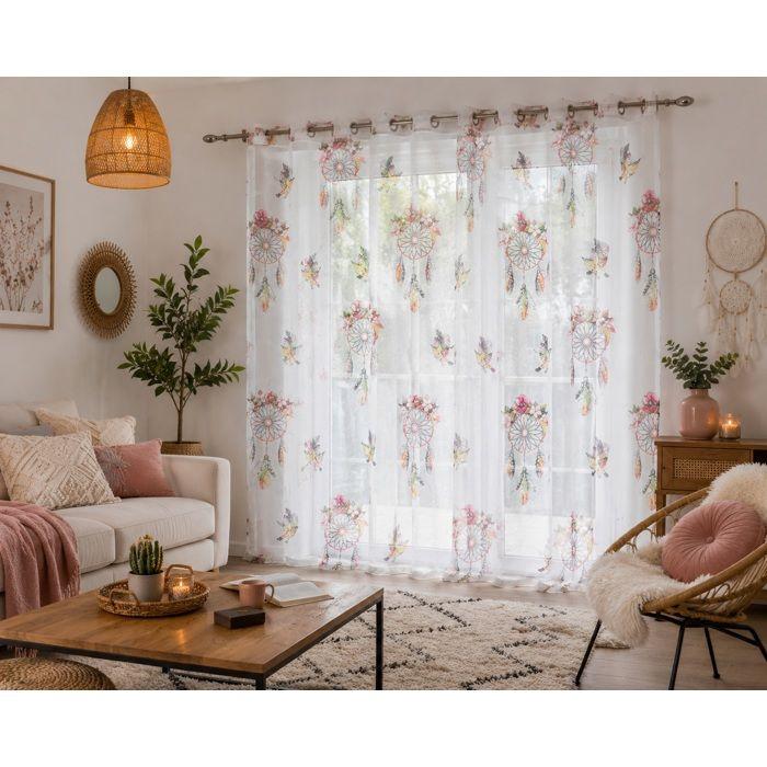 Panneau a oeillets voile 140 x 280 cm Attrape-reves boheme blanc