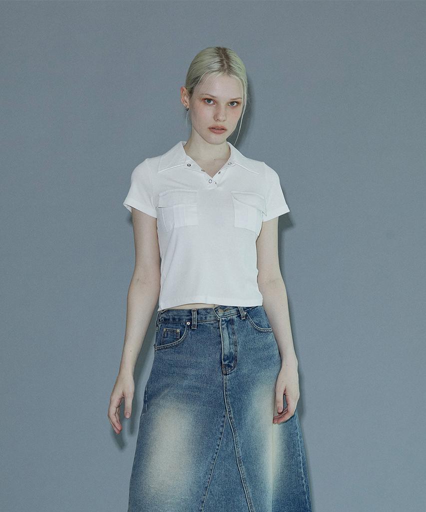 PINBLACK Flap Pocket Short Sleeve T-Shirt White