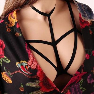 Sexy Solid Color Cutout Elastic Strap Harness Open Cup Bra Hollow Adjustable Size Sexy Underwear