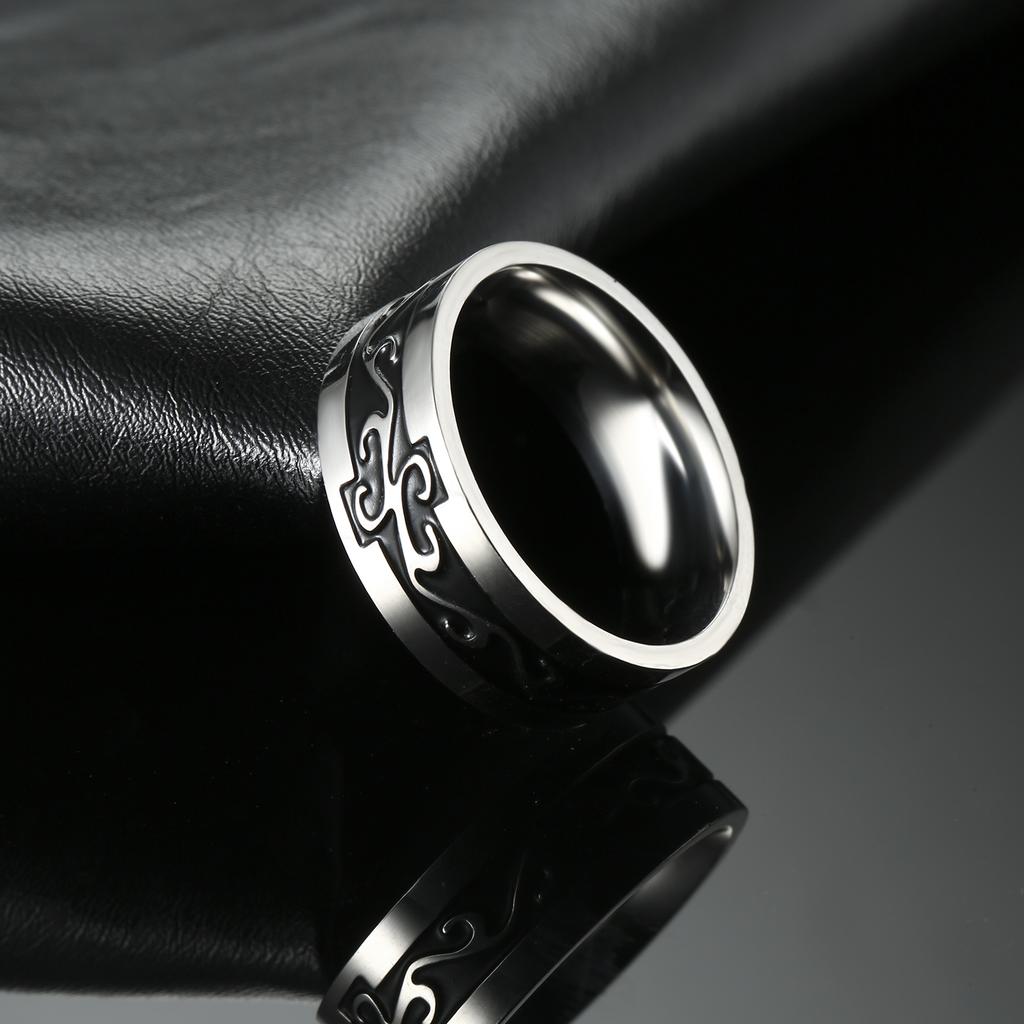 My Shape Vintage Fire Flame Totem Vine Cross Rings for Men Black Paint Punk Stainless Steel Finger Rings Male Jewelry Amulet