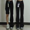 Women's Black High Waist Micro-Flare Jeans - 2025 Spring/Autumn Slimming Horseshoe Stacked Floor-Length Pants