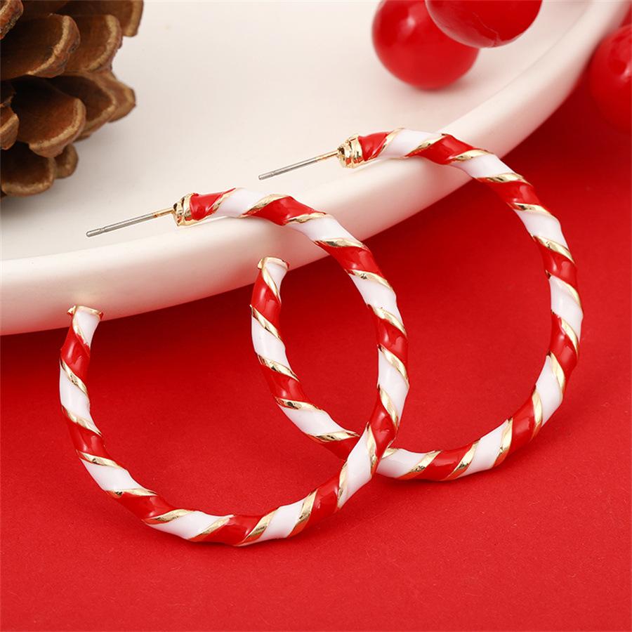 1 Pair Cute Circle Candy Cane Alloy Earrings Christmas Nordic Style Red Color Santa Jewelry Accessories
