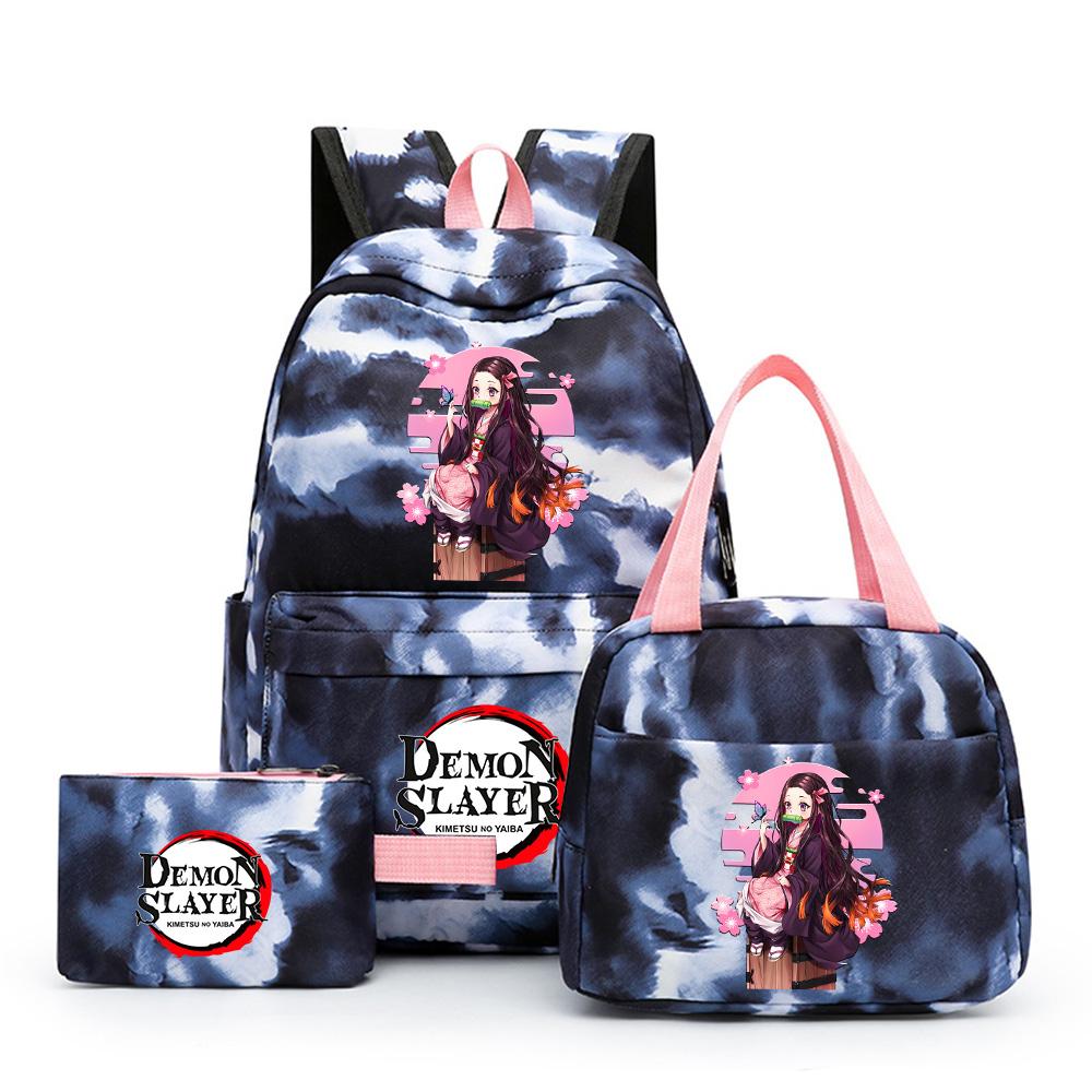 3Pcs/set Anime Demon Slayer Printed Backpack with Lunch bag Pencil Case for Teenager Bookbag Girl Boy Travel Bag Gift