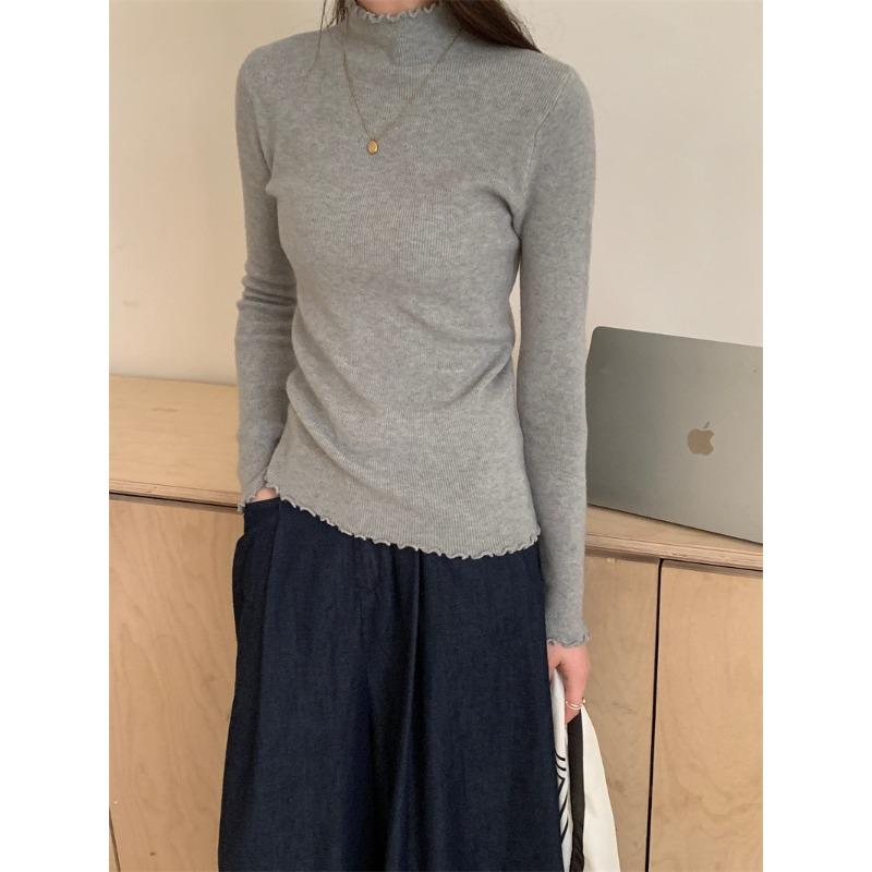 TIFICY Women's Fashion Casual Fall Winter Solid Color Print Long Sleeve Half Turtleneck Tops Women's Clothing Woolen Knitwear Sweaters