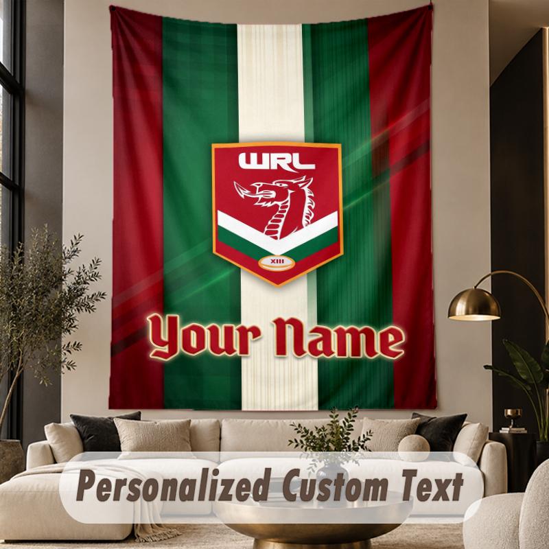 Custom Text Tapestry Wales Rugby Print Wall Tapestry Indoor Living Room Wall Decor