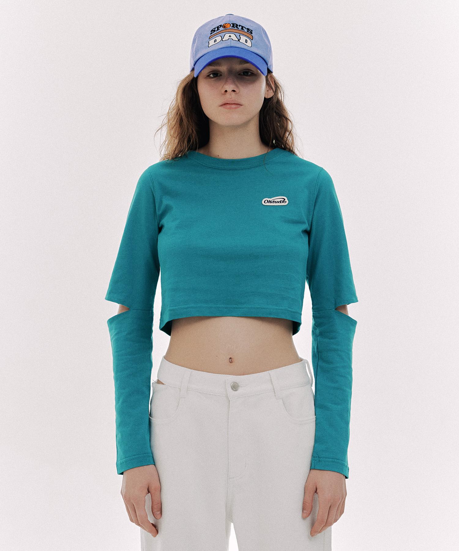 Oioi Collection Elbow Slit Long Sleeve T-Shirt_Blue Green S