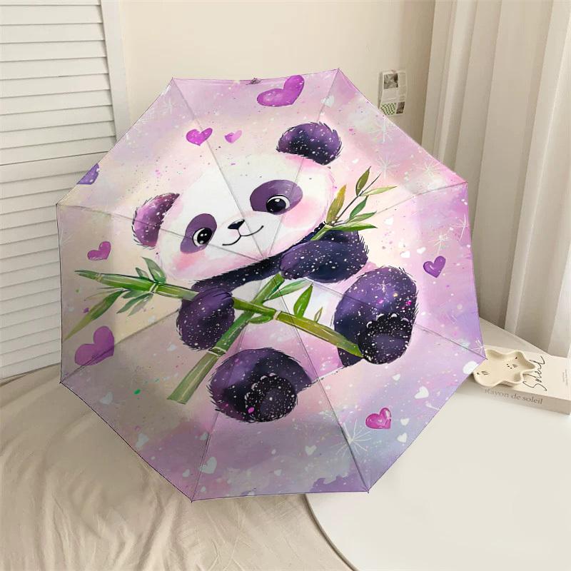 

1pc panda heart Automatic Open/Close Umbrella Compact Folding Umbrella with 8-Rib Shaft for Women/Men, Elegant Birthday1212S