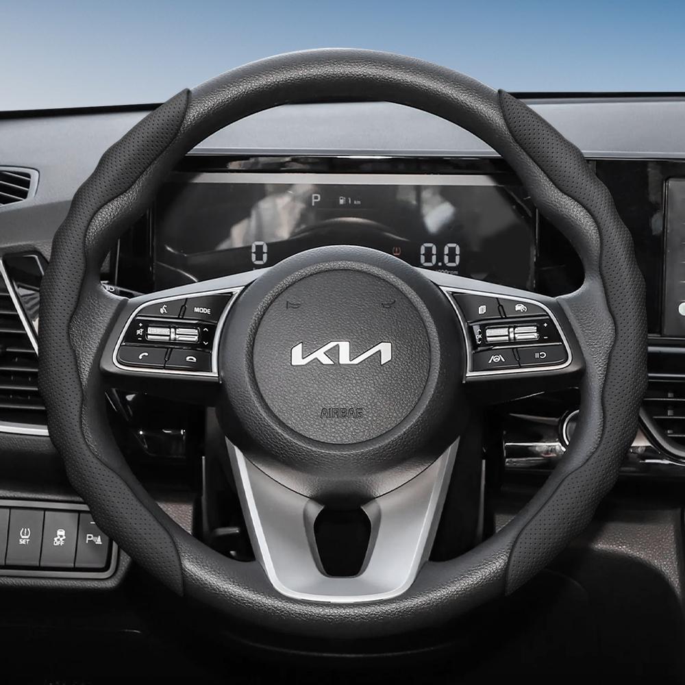 Suitable for Kia Steering Wheel Cover with Wavy Sports Design, Breathable Leather, Segmented Anti-Slip, Sweat-Absorbing Protective Cover for Ceed,