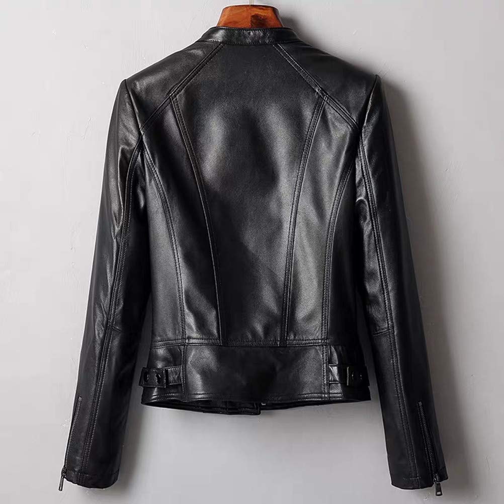 JINLUN Leather Biker Jacket with Stand Lightweight and Durable Lambskin Genuine Leather Great Gift for Plus Size Women's Collar, Leather, Black,