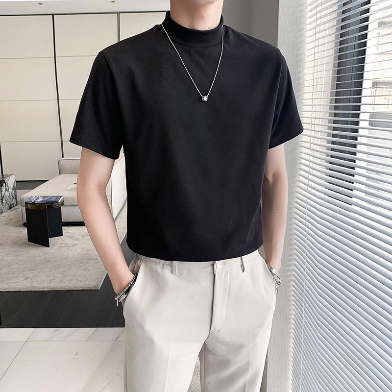Men’s High-End Short-Sleeve T-Shirt: Lightweight, Half-High Collar, Solid Color, Ideal for Spring and Autumn.