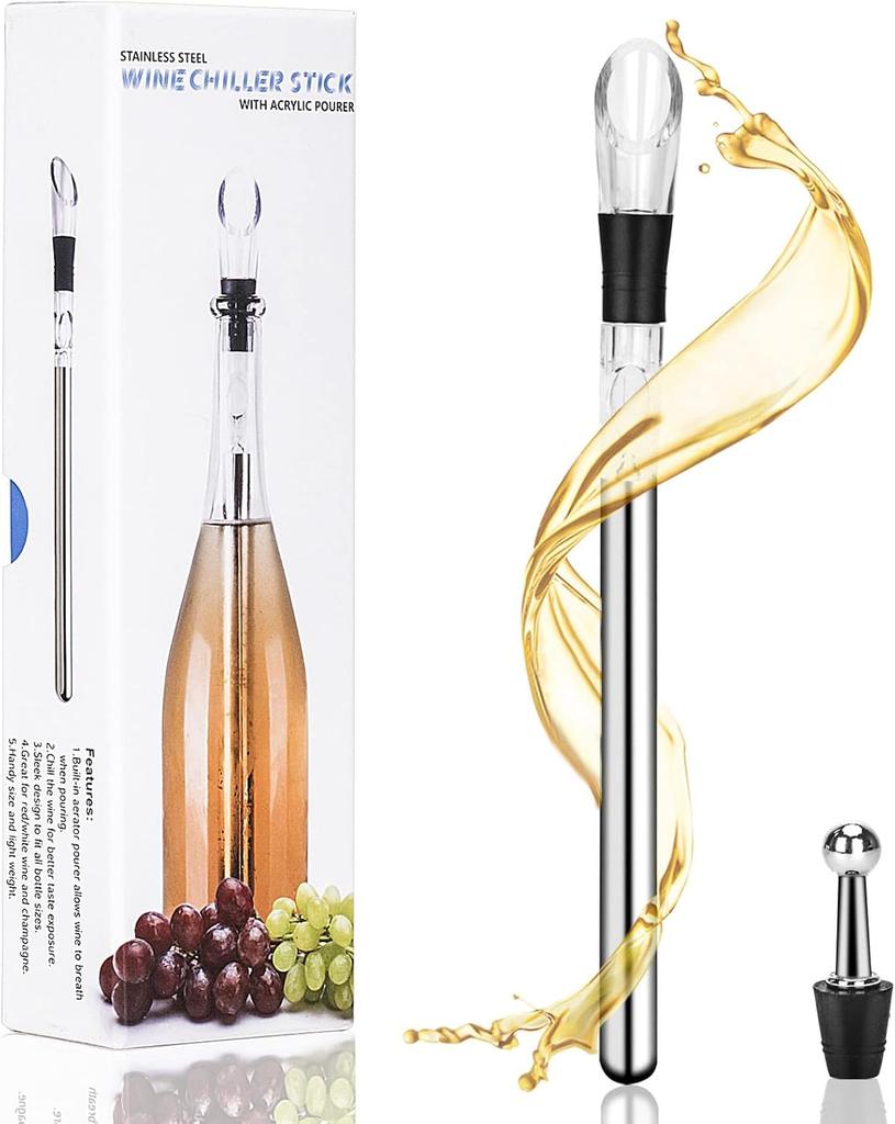 Drink Cooling Set, Stainless Steel Wine Bottle Chilling Stick with Pour Spout, Bottled Cooler, Drink Chiller, Wine Accessory (1 Piece)