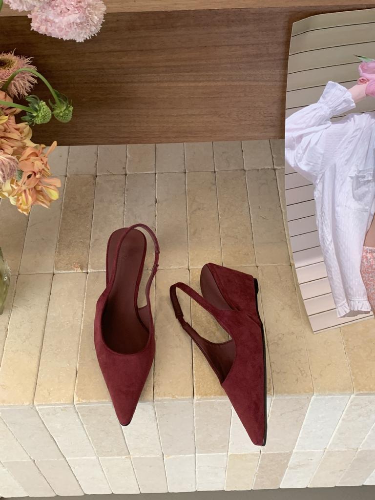 Women's Suede Closed Toe Wedge Heel Open Back Spring French Style Sandals - Perfect for Daily Wear