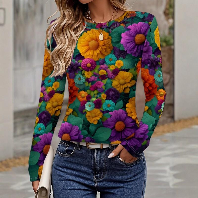 Womens Long Sleeve Crew Neck T-Shirt With 3D Flamingo Print Soft Milk Silk Fabric Loose Fit Casual 2025