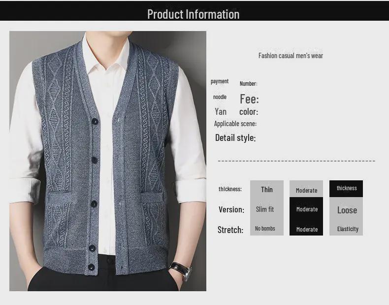 Vesta Pulover Tricotată Groasă cu Plus de Catifea pentru Bărbați pentru Iarnă