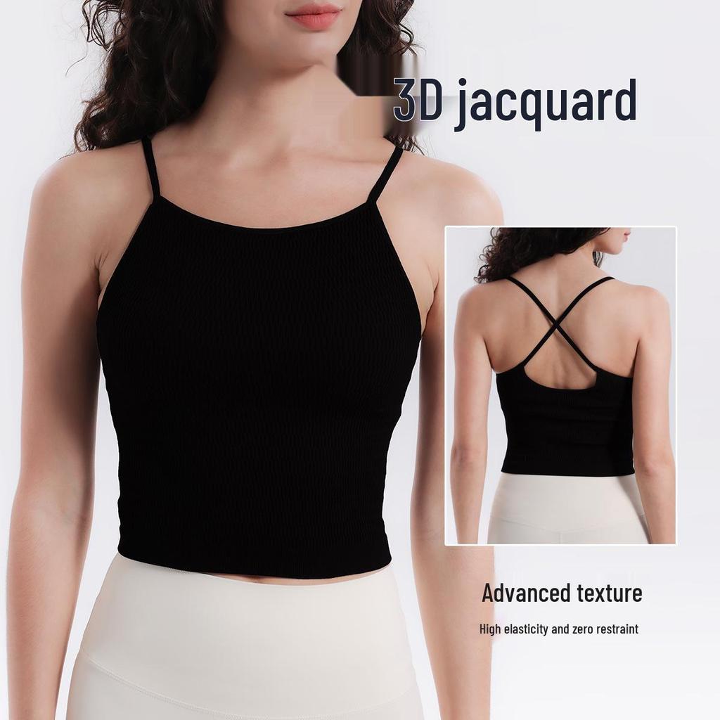 Yoga One-Piece Shockproof Camisole Sports Bra with Chest Pads & Beautiful Back Design for Women