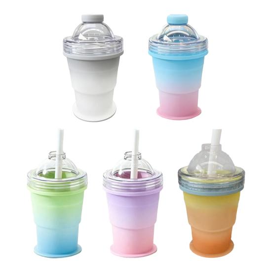 Ice Ball Cup with Lid And Straw, 2-in-1 Foldable Silicone Ice Maker And Drinking Cup, Portable Iced Beverage Cup for Travel And Outdoor Use