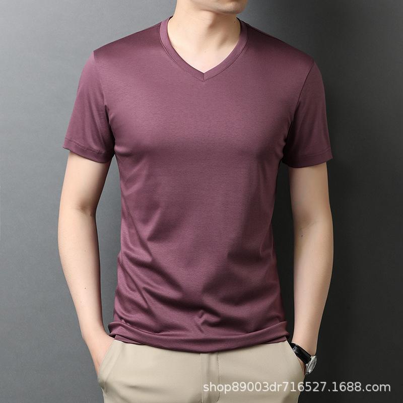 Summer New Casual Korean Style Short-Sleeved T-shirt Young Men's Thin Solid Color and V-neck Bottoming Polo Shirt Men's Clothing