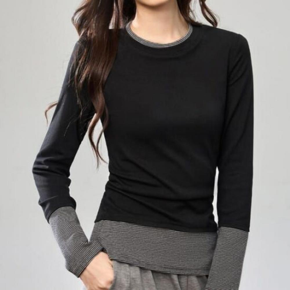 Navava Long Sleeve T shirT nT3044 sTripe poinT Round Neck