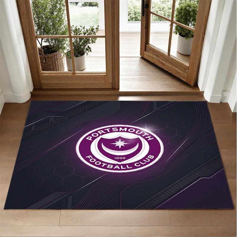 Portsmouth FC Design Crystal Velvet Rug Soft Decorative Mat for Bedroom Entrance