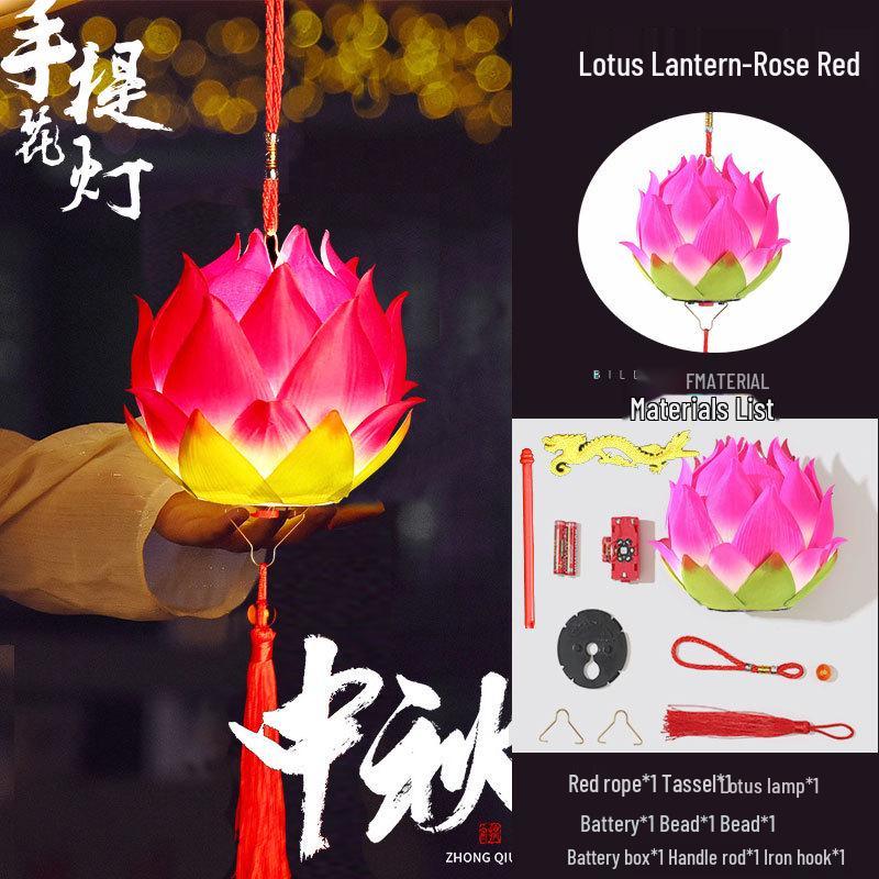 New Year's Lantern Festival Handheld Glowing Lotus Lantern - Chinese Style for Kids