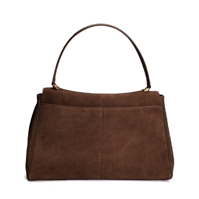 Womens Suede Leather Top Handle Bag With Snap Vintage Style Crossbody Shoulder Daily Commute