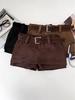 High-Waisted Slimming Deerskin Velvet Bootcut Shorts with Belt - Women's Autumn/Winter Fashion
