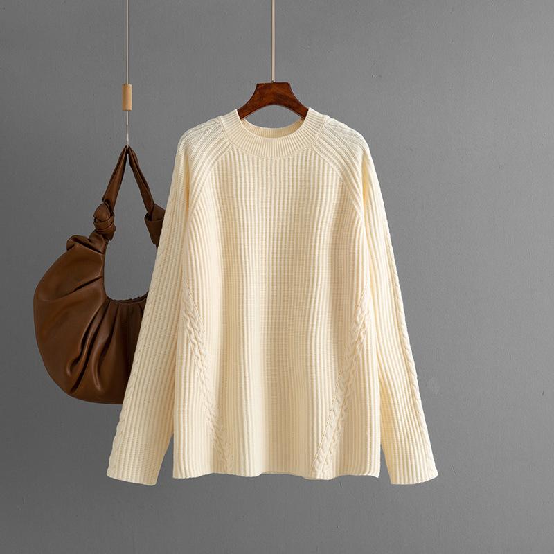 This Is A New Autumn and Winter Knitted Sweater for Women. It Features A Round Neck, Loose, Lace and Casual Solid Color Knitted Base Layer