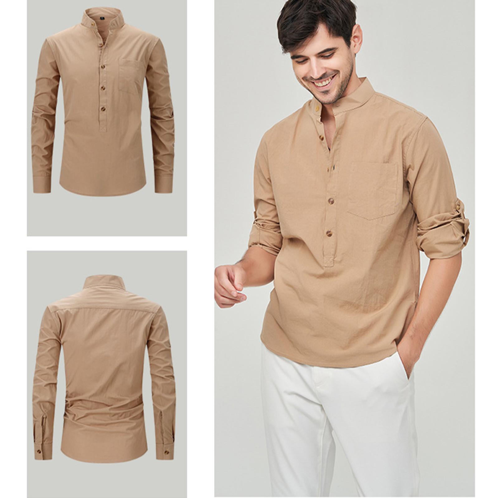 

Мужская модная рубашка с воротником-стойкой, однотонная, повседневная, с длинными рукавами M
