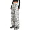 Personalized printing camouflage tooling casual pants American street big pocket mopping loose straight trousers