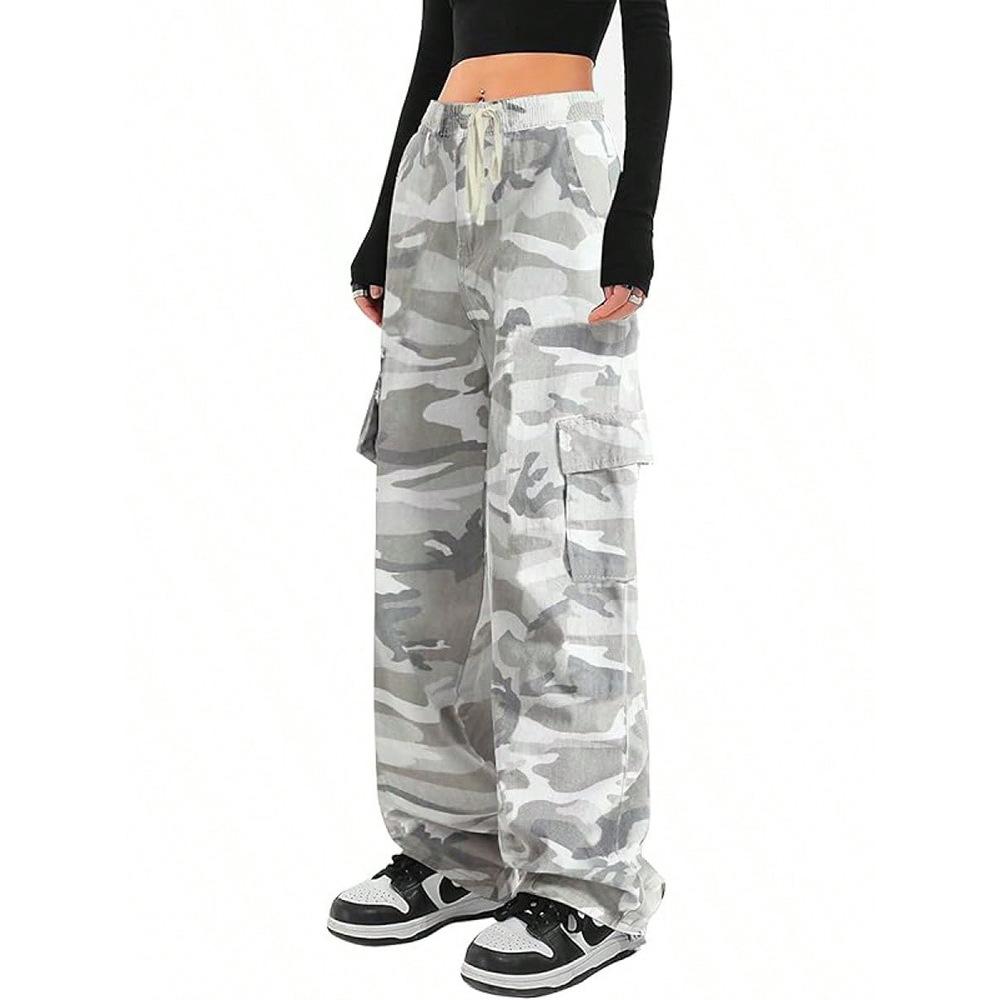 Personalized printing camouflage tooling casual pants American street big pocket mopping loose straight trousers