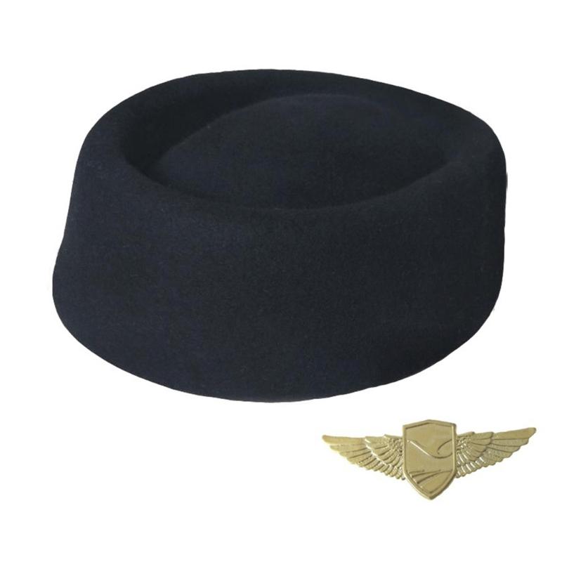 

Elegant Wool Beret Cap Stewardess Hat with Badge For Costume Event And Daily Wear Stage Performances Photography Hat