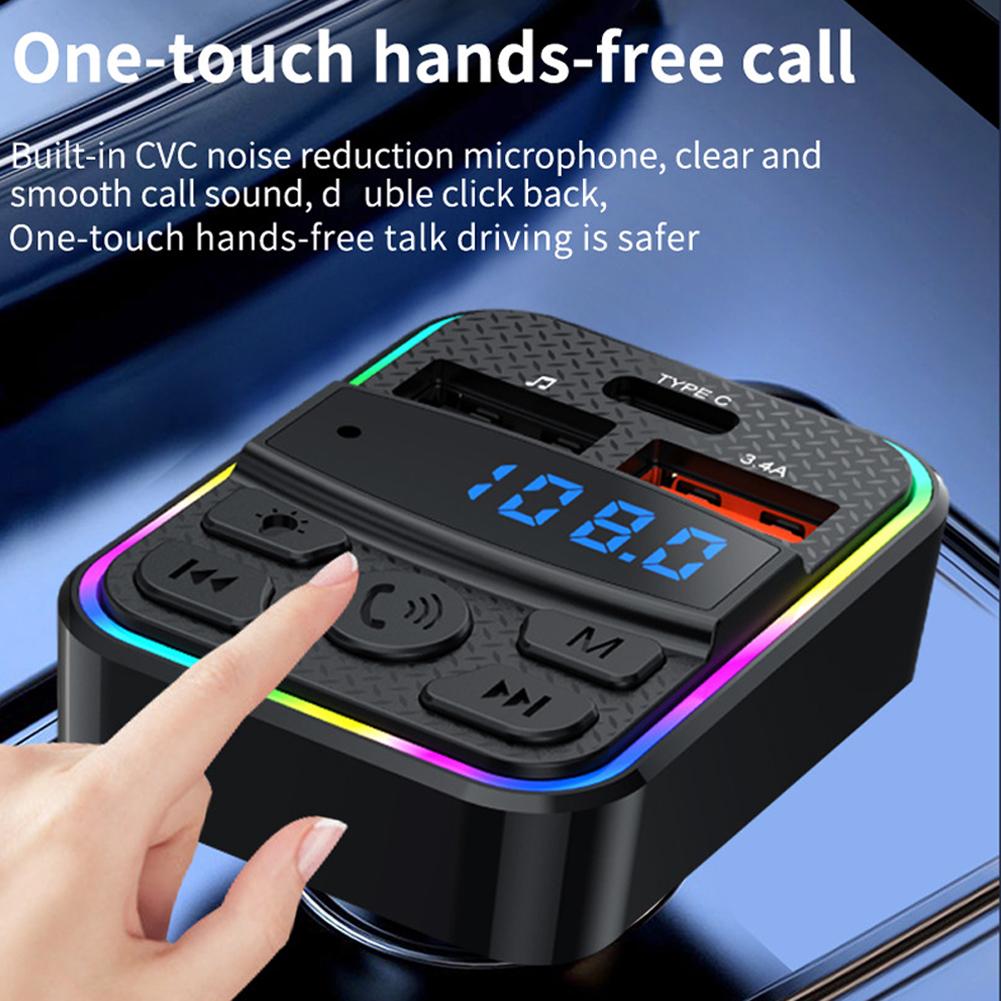Car Charger FM Transmitter USB Type-C Wireless Hands-free Calls Support TF With Mobile Phone A2DP Function Fast Charging