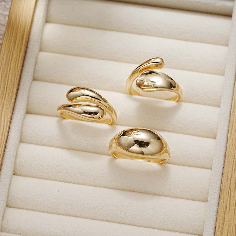 Gold Smooth Geometric Open Rings Set For Women Exaggerated Metal Irregular Thick Chunky Ring Trendy Jewelry Gifts