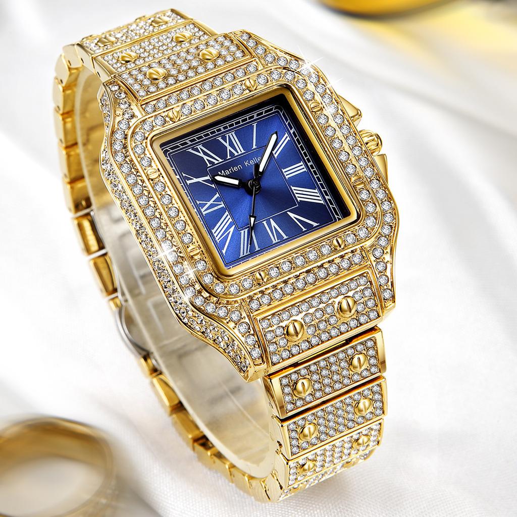 Dámské hodinky Módní Luxusní Křemenné Náramkové Hodinky pro Dámu Ciferník s Diamanty Hodiny z Nerezové Oceli