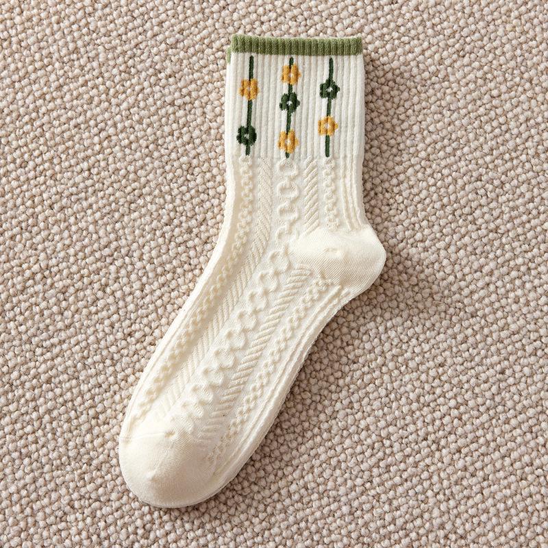 Șosete Dama Mid-Calf - Primăvară/Vară, Florale Japoneze la Modă, Stil Coreean