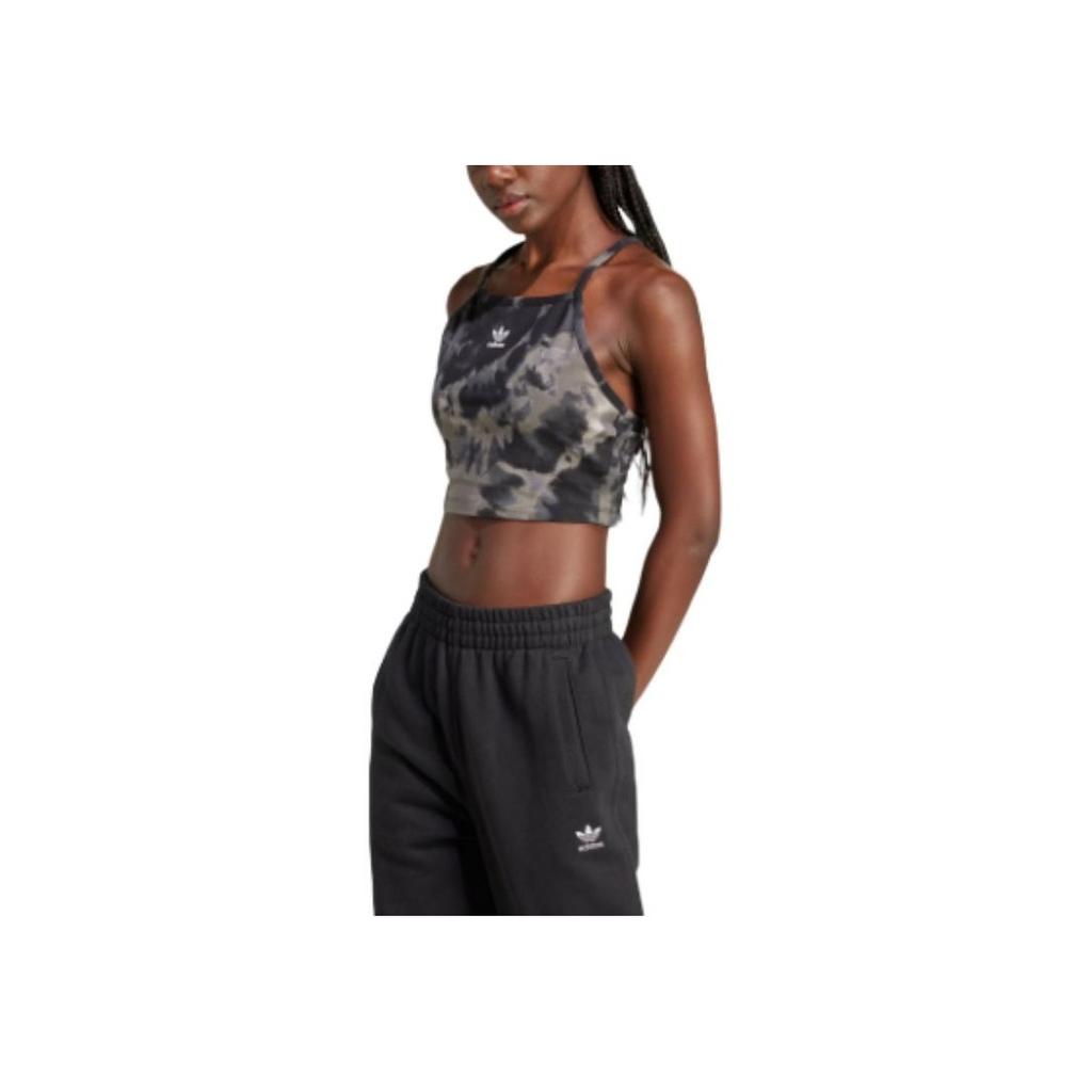 Adidas Tie-Dyed Crop Top Women Tops Black Gray IW0837