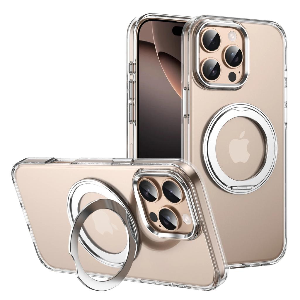 360° Metal Ring Stand Clear Magnetic Case for IPhone 16 15 14 13 12 15 Pro Max Plus Magnetic Wireless Charging Transparent Cover