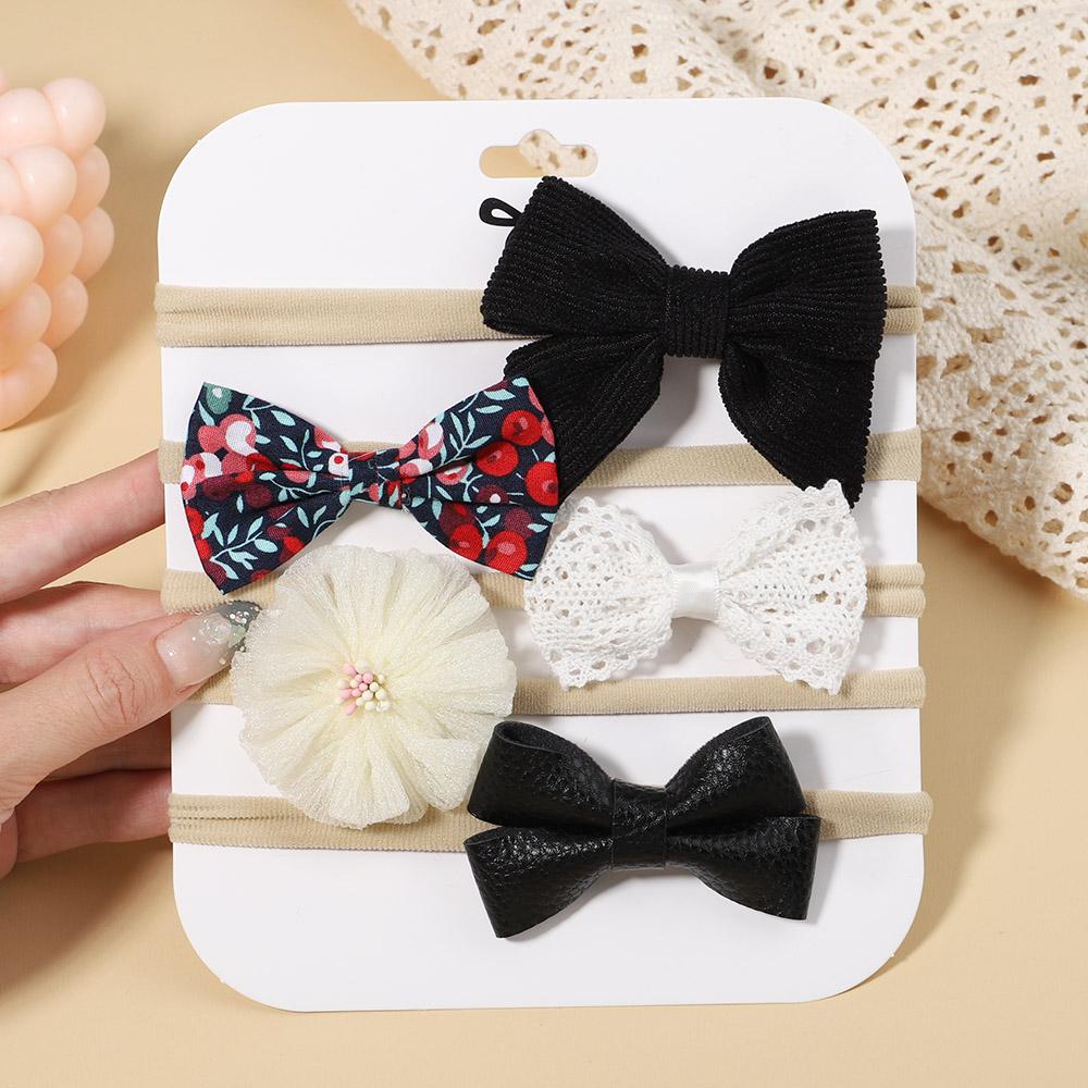 5Pcs/Set Newborn Elastic Nylon Hair Bands Solid Lace Bows Baby Headband For Girls Turban New Headwear Kids Hair Accessories Gift
