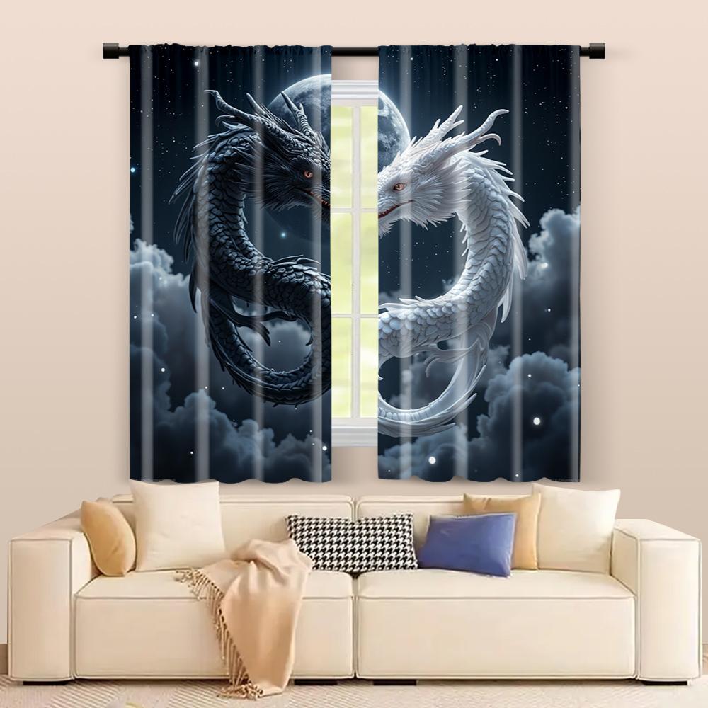 2 pcs   filtering curtains (excluding rods   non-movable   without batteries) Dual Dragon_00016 for use in bedrooms and living