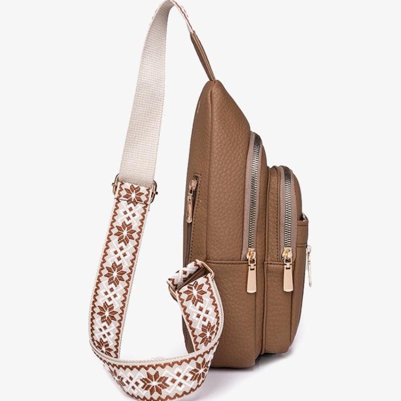 Multifunctional Retro Chic PU Soft Leather Crossbody Bag Multiple Zippered Pockets Versatile for Leisure and Sports