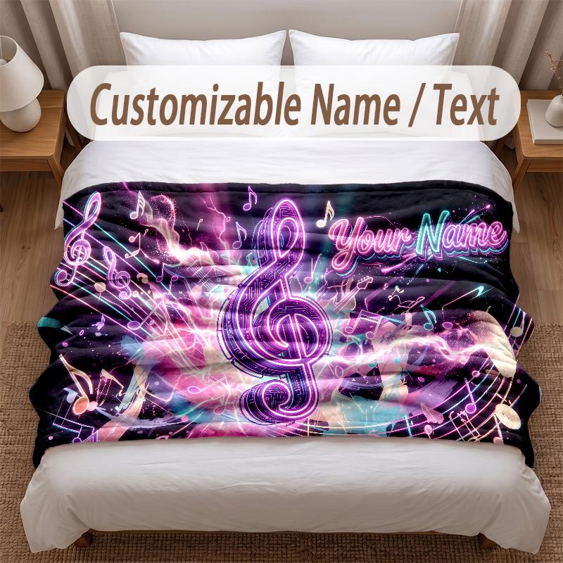 Music General Theme Soft Blanket Personalized Custom Name Text Print Warm Blanket Home Sofa Bedroom Decor