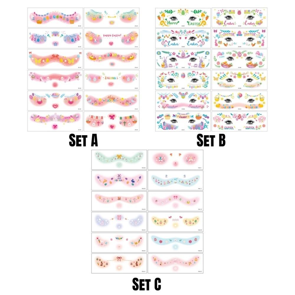 12pcs Long Lasting Easter Egg Face Temporary Tattoos Easter Bunny Makeup Stickers Amusement Park