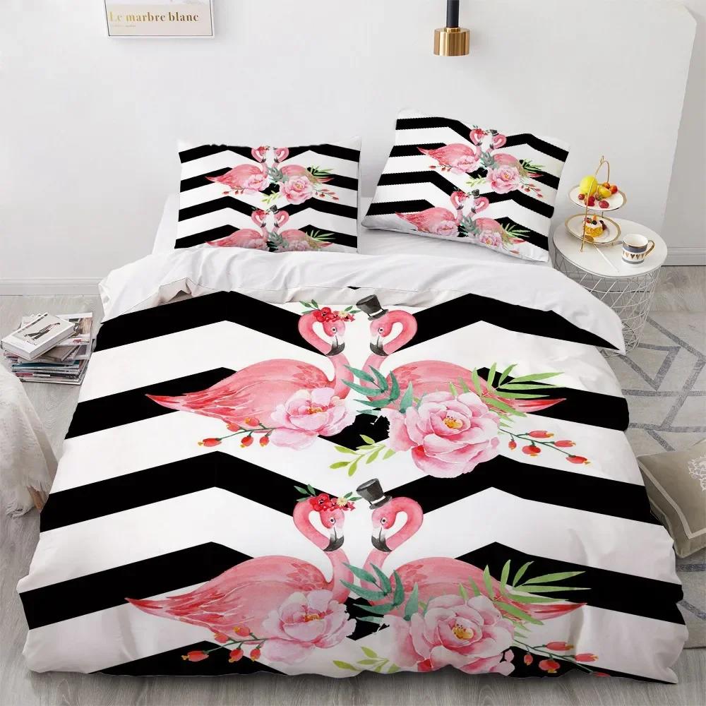 Flamingo Duvet Cover King Queen 3D Pink Animal Bedding Set for Kids Teens Adults Watercolor Style Quilt Cover with Pillowcase