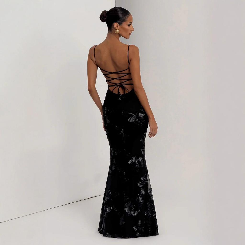Women's Strapless Embroidered Floral Bodycon Long Dress Yellow Evening Gown