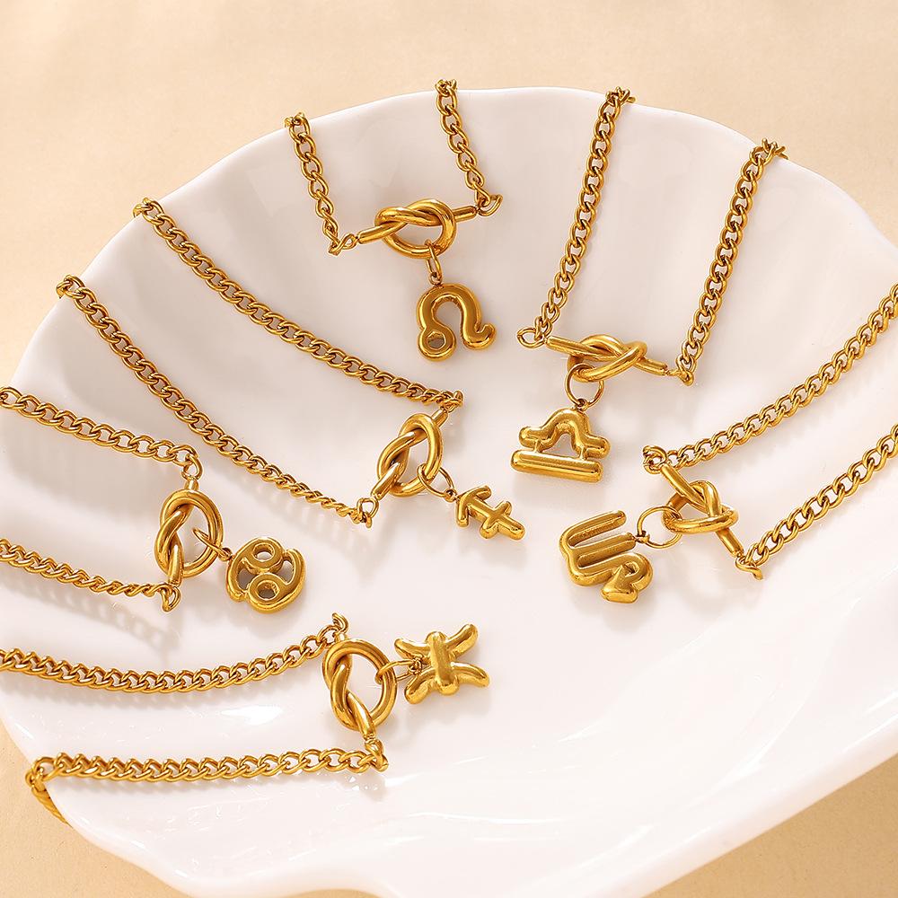 Minimalist, Wind Twelve Constellation Pendant Knotted Bracelet Stainless Steel Gold Plated Jewelry