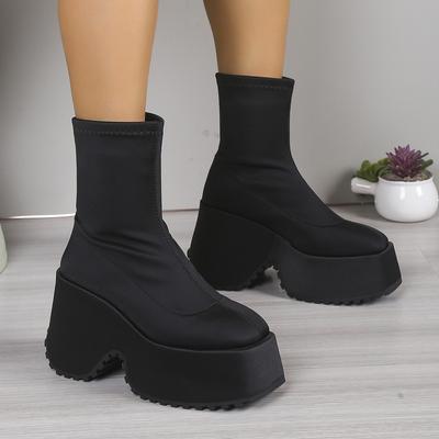 Women's Comfortable New Platform Elastic Boots Women's Fashion European and American Style One Foot Cigarette Women's Boots