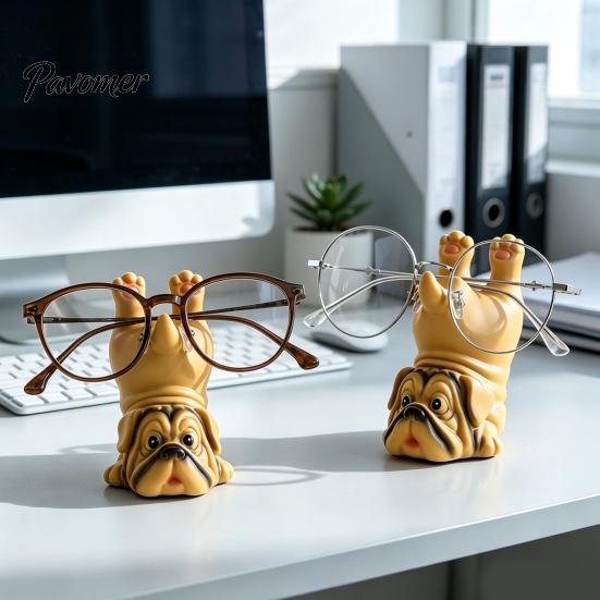 Novelty Home Decoration Upside-down Pug Glasses Holder, Durable Organic Resin Eyeglass Stand, Stable Spectacle Frame Support Cute Animal Display Rack